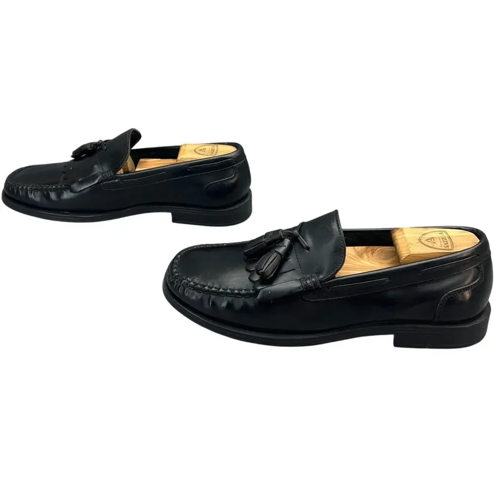 Bass Courier Vintage Classic Black Leather Kiltie Tassel Dress Loafers Men 9